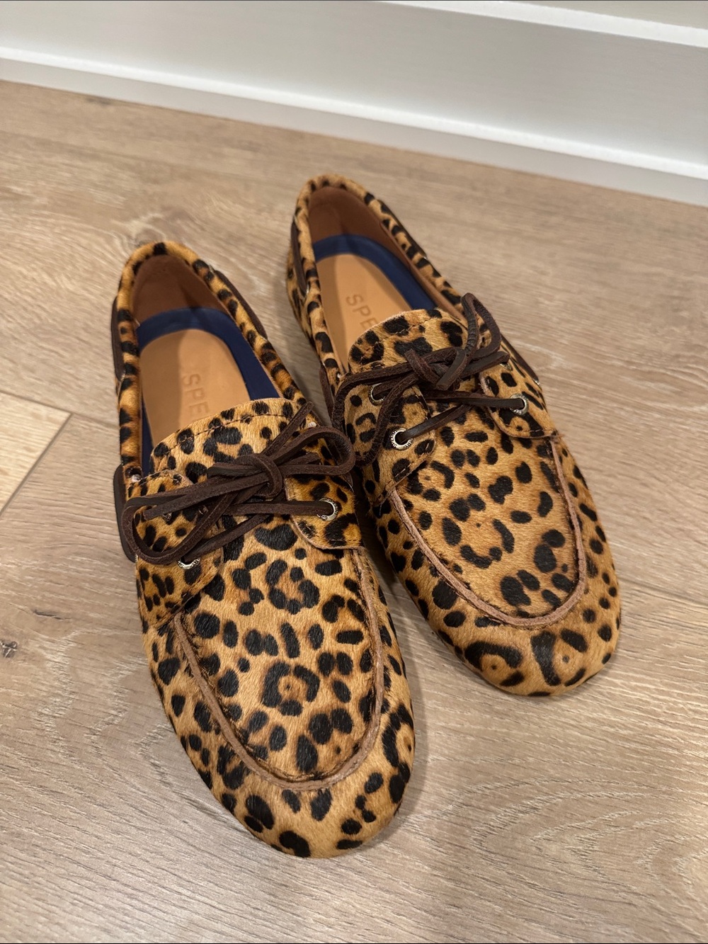 Sperry Leopard Print Driving Mocs in Tan and Black